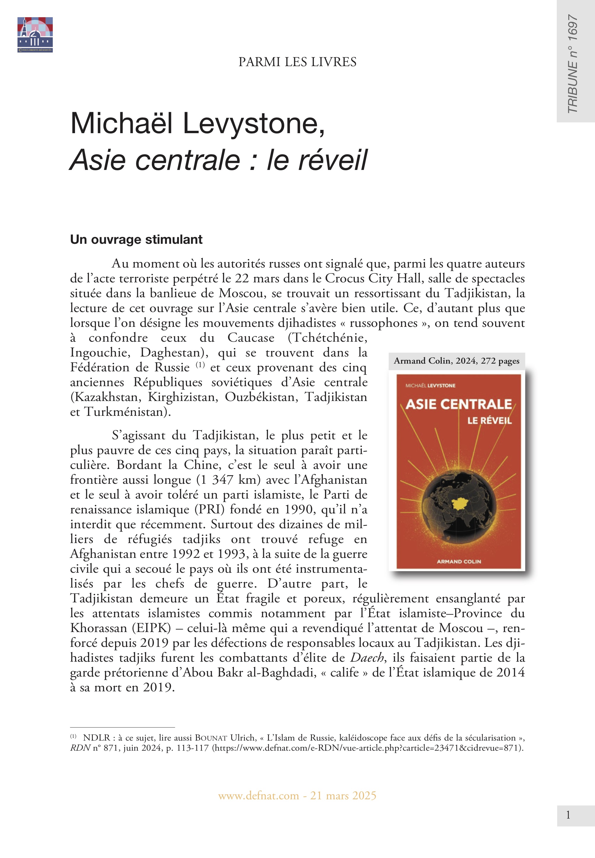Parmi les livres – Michaël Levystone, Asie centrale : le réveil (T 1697)
